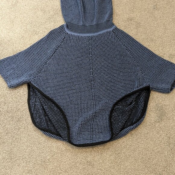 ANGEL APPAREL Black/Blue Cowl Neck Tweed Poncho Pullover Sweater; Size XS - Picture 3 of 6
